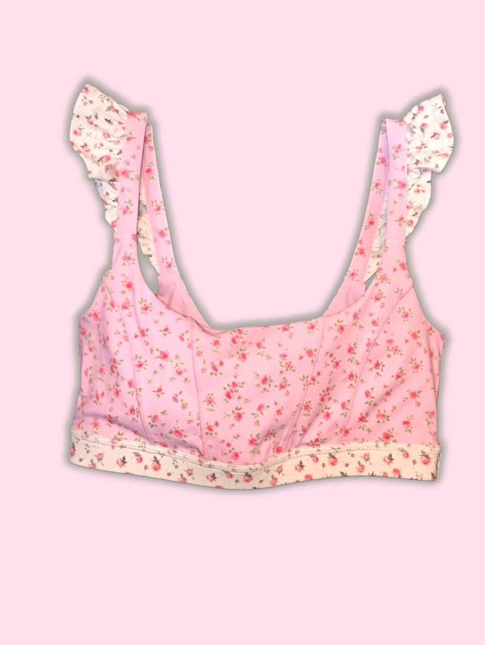 NWT Blogilates Floral Pink Ruffle Corset Bra Size SMALL - Active